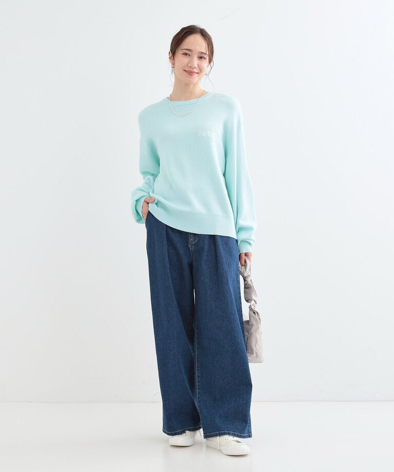 SHOO･LA･RUE「後ろウエストゴムが楽 大人のタックワイド デニムパンツ」|デニム|