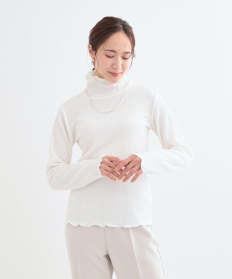 SHOO･LA･RUE「【洗える/S-LL】レイヤードスタイルに ふくれシャーリングネックインナー」|Tシャツ・カットソー|