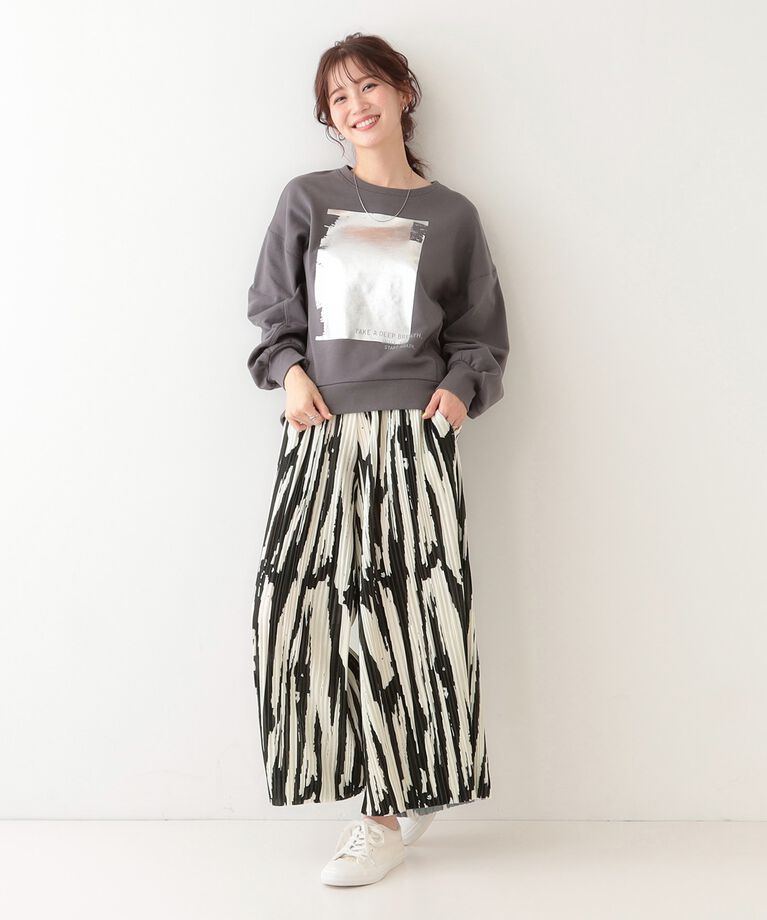 SHOO･LA･RUE「【S-LL】柄プリーツ イージーワイドパンツ」|その他|