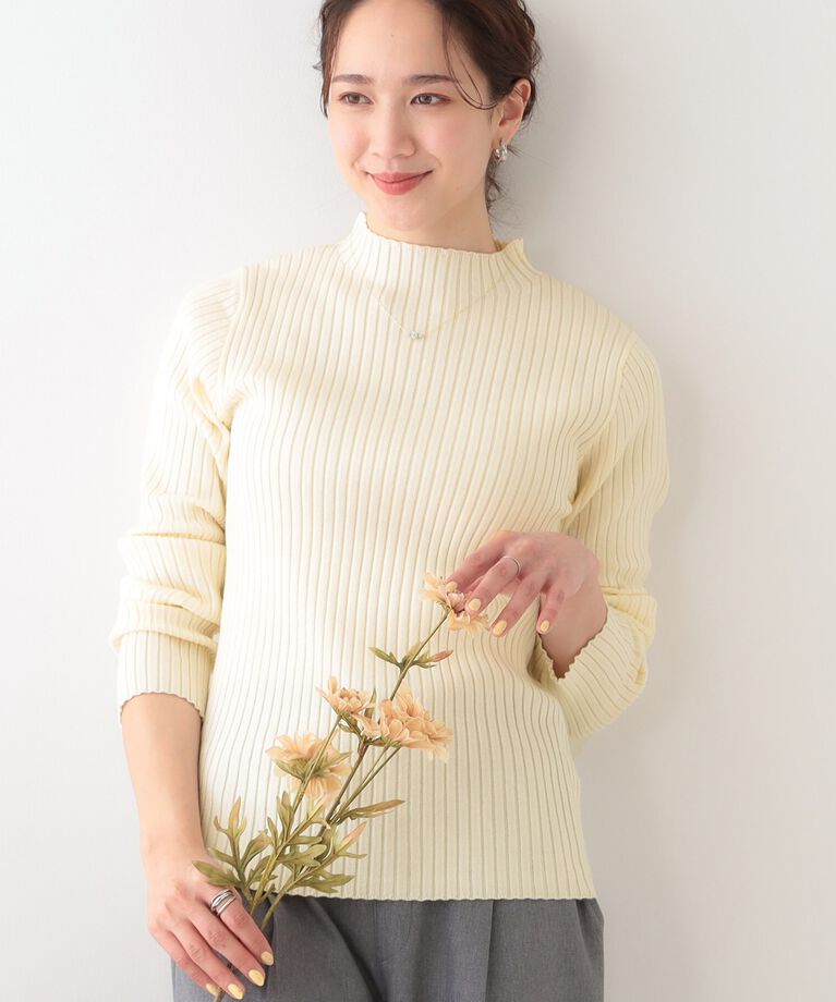 SHOO･LA･RUE「【洗える/S-LL】一枚でもインナーでも プチハイネック リブニット」|ニット・セーター|オフホワイト(003