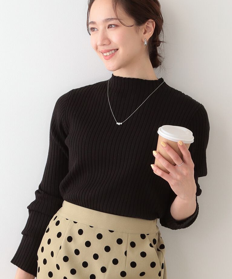 SHOO･LA･RUE「【洗える/S-LL】一枚でもインナーでも プチハイネック リブニット」|ニット・セーター|ブラック(019)