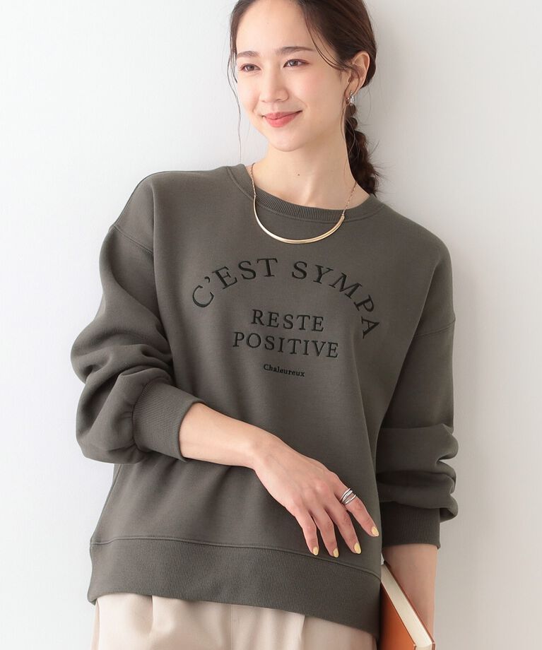 SHOO･LA･RUE「【S-LL】ロゴ刺繍で大人っぽく 裏起毛トップス」|Tシャツ・カットソー|ﾁｬｺｰﾙｸﾞﾚｰ(014)