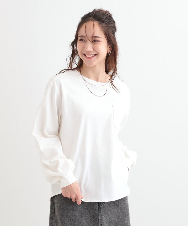 SHOO･LA･RUE「【洗える/S-LL】一枚でもレイヤードでも ラウンドヘムポケット付きロンT」|Tシャツ・カットソー|