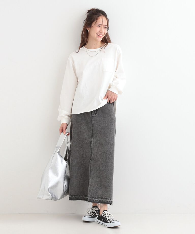 SHOO･LA･RUE「【洗える/S-LL】一枚でもレイヤードでも ラウンドヘムポケット付きロンT」|Tシャツ・カットソー|