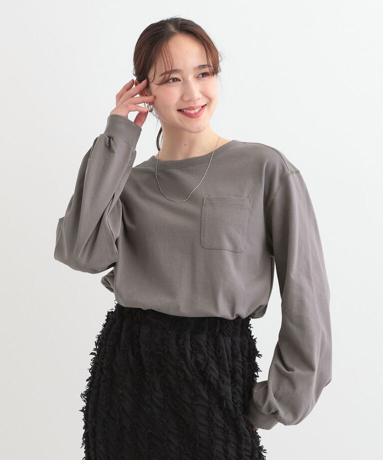 SHOO･LA･RUE「【洗える/S-LL】一枚でもレイヤードでも ラウンドヘムポケット付きロンT」|Tシャツ・カットソー|