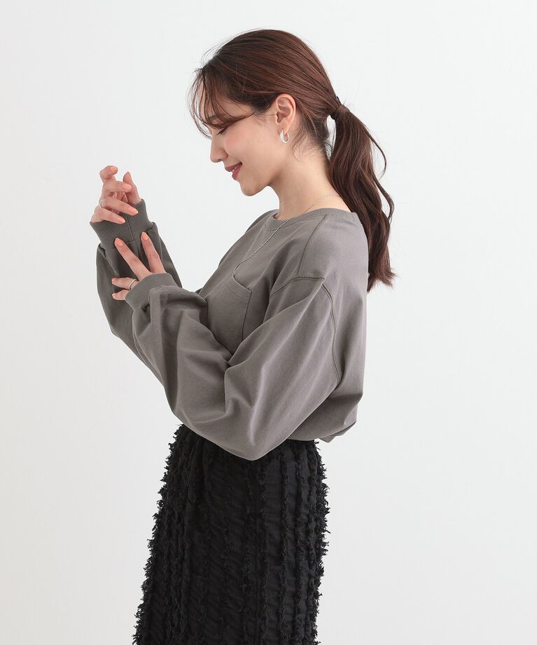 SHOO･LA･RUE「【洗える/S-LL】一枚でもレイヤードでも ラウンドヘムポケット付きロンT」|Tシャツ・カットソー|