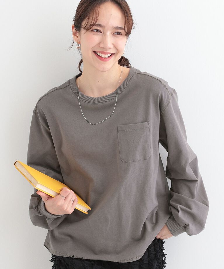 SHOO･LA･RUE「【洗える/S-LL】一枚でもレイヤードでも ラウンドヘムポケット付きロンT」|Tシャツ・カットソー|チャコールグレー(0