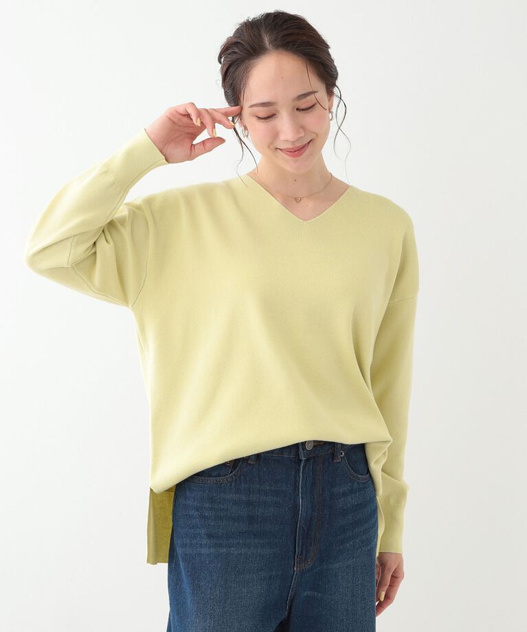 SHOO･LA･RUE「【洗える/S-LL】お顔周りすっきり 優しい肌触りのVネックニット」|ニット・セーター|