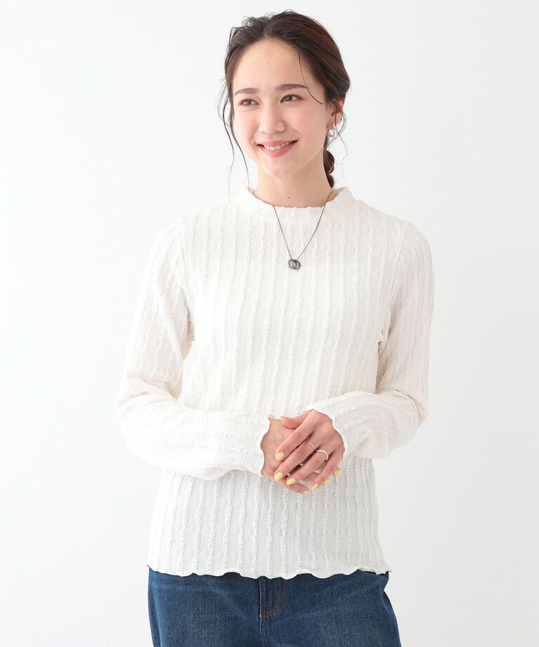 SHOO･LA･RUE「【S-LL】一枚でもインナーでも ふくれジャカード プチハイネックトップス」|Tシャツ・カットソー|