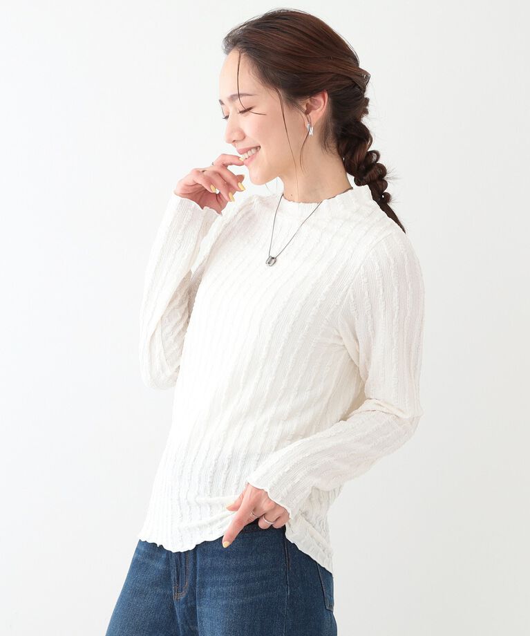 SHOO･LA･RUE「【S-LL】一枚でもインナーでも ふくれジャカード プチハイネックトップス」|Tシャツ・カットソー|