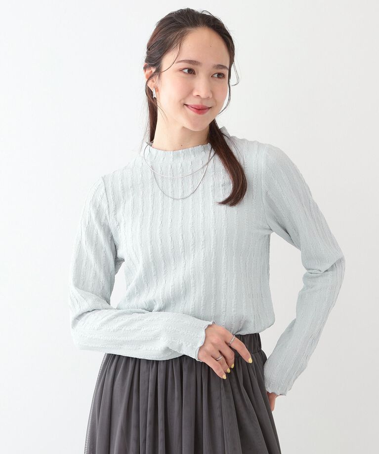 SHOO･LA･RUE「【S-LL】一枚でもインナーでも ふくれジャカード プチハイネックトップス」|Tシャツ・カットソー|