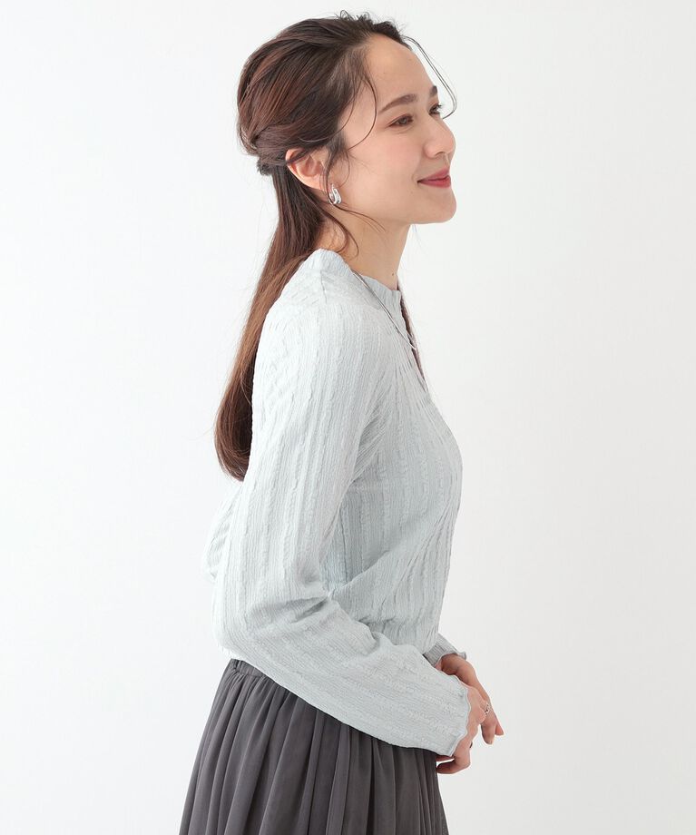SHOO･LA･RUE「【S-LL】一枚でもインナーでも ふくれジャカード プチハイネックトップス」|Tシャツ・カットソー|