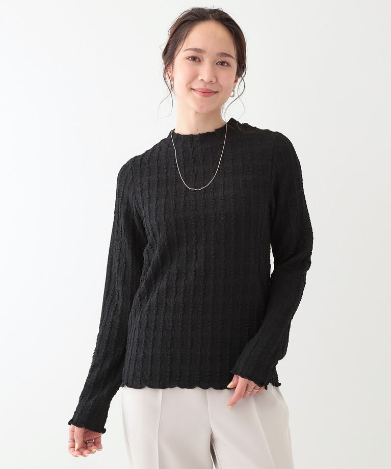 SHOO･LA･RUE「【S-LL】一枚でもインナーでも ふくれジャカード プチハイネックトップス」|Tシャツ・カットソー|