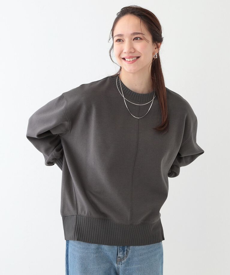 SHOO･LA･RUE「【洗える/S-LL】長めのリブでお袖すっきり 異素材トップス」|Tシャツ・カットソー|
