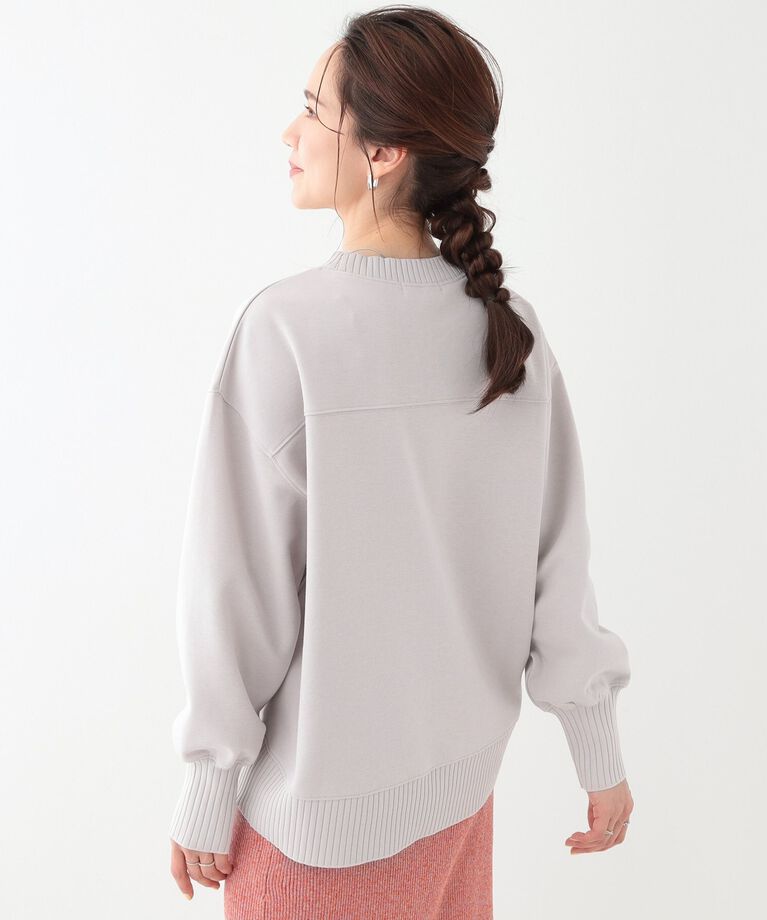 SHOO･LA･RUE「【洗える/S-LL】長めのリブでお袖すっきり 異素材トップス」|Tシャツ・カットソー|