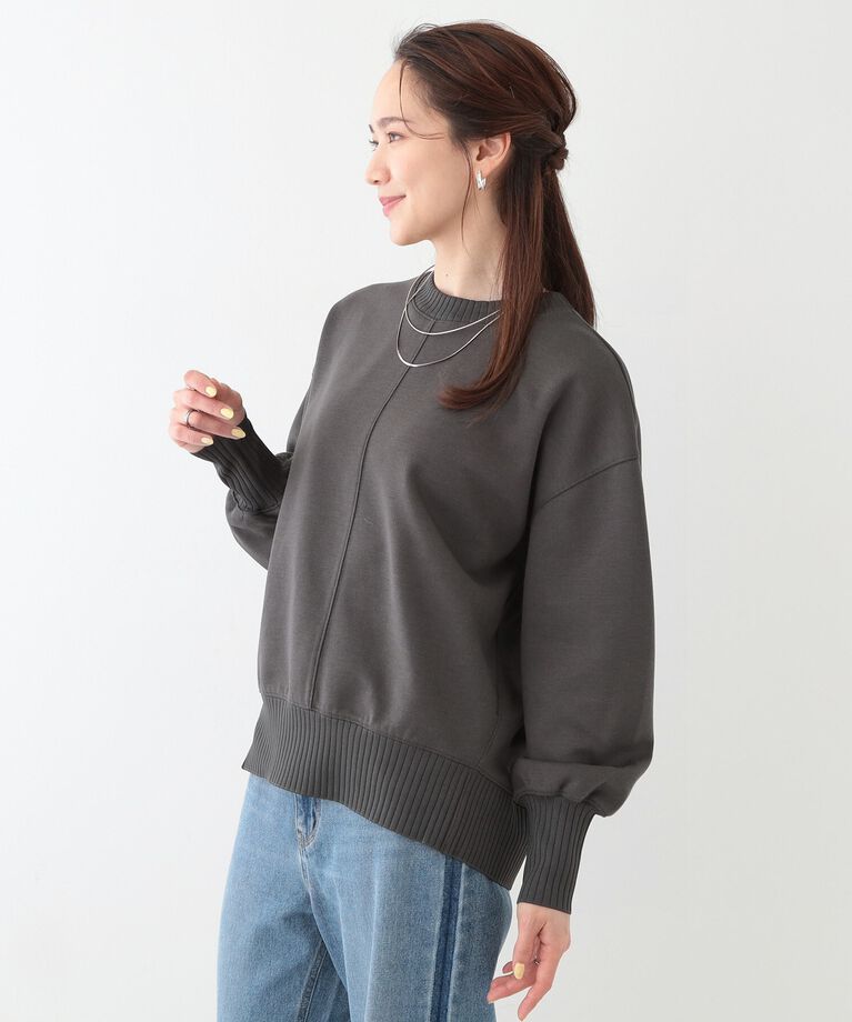 SHOO･LA･RUE「【洗える/S-LL】長めのリブでお袖すっきり 異素材トップス」|Tシャツ・カットソー|