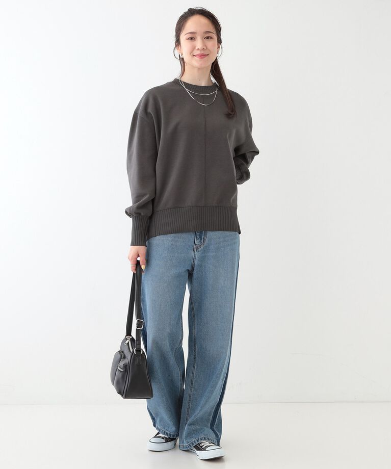 SHOO･LA･RUE「【洗える/S-LL】長めのリブでお袖すっきり 異素材トップス」|Tシャツ・カットソー|