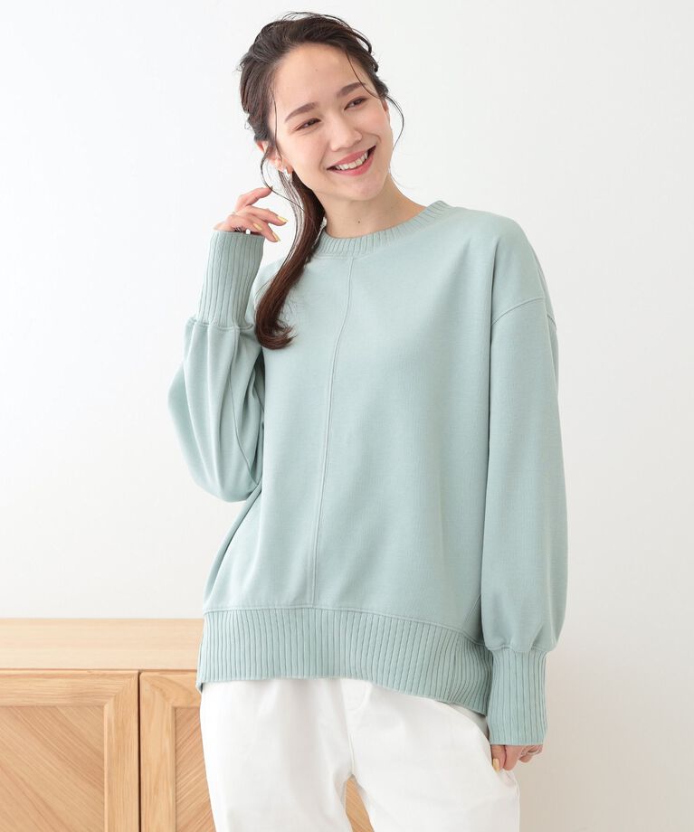 SHOO･LA･RUE「【洗える/S-LL】長めのリブでお袖すっきり 異素材トップス」|Tシャツ・カットソー|