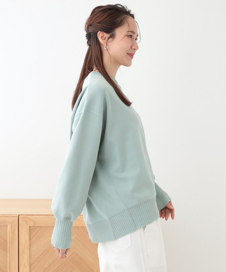 SHOO･LA･RUE「【洗える/S-LL】長めのリブでお袖すっきり 異素材トップス」|Tシャツ・カットソー|