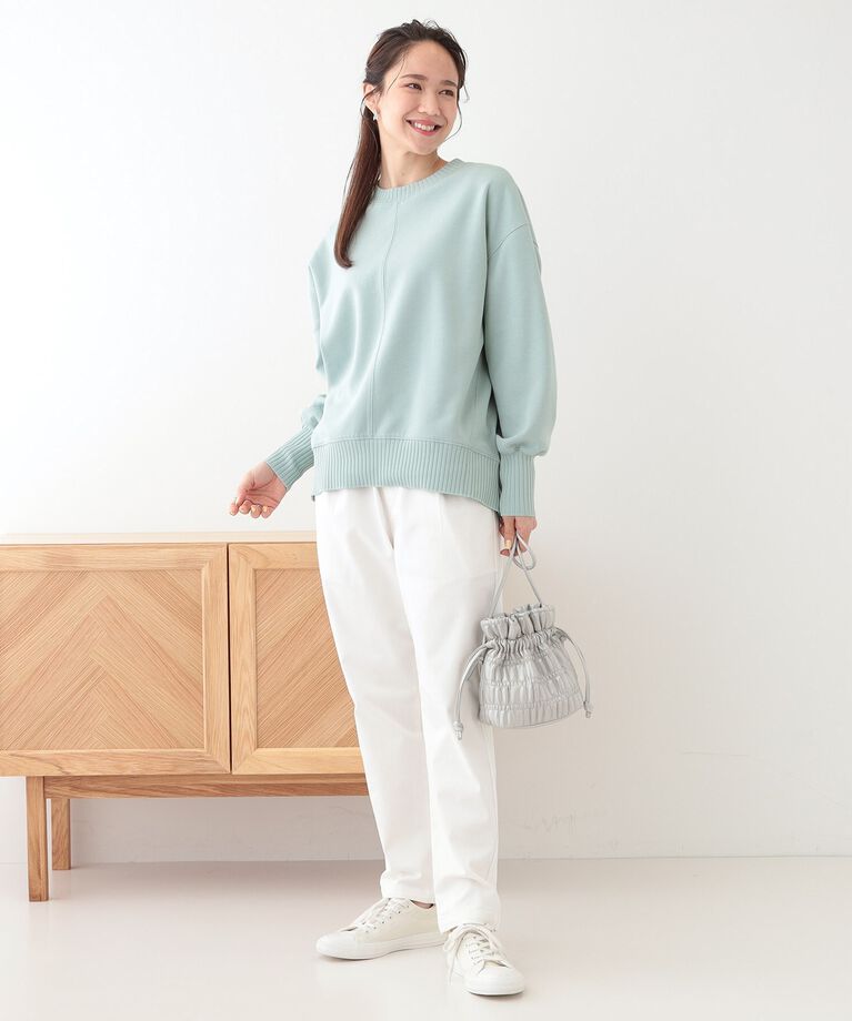SHOO･LA･RUE「【洗える/S-LL】長めのリブでお袖すっきり 異素材トップス」|Tシャツ・カットソー|