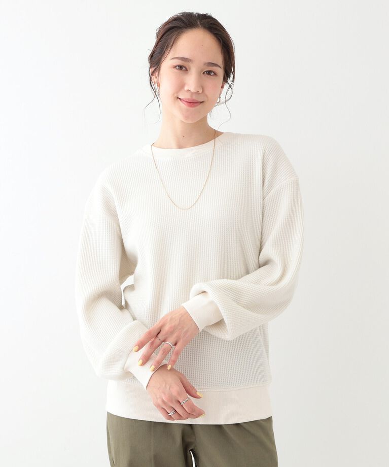 SHOO･LA･RUE「【洗える/S-LL/前後2WAY】きらっと光るラメが目を惹く ワッフルトップス」|Tシャツ・カットソー|