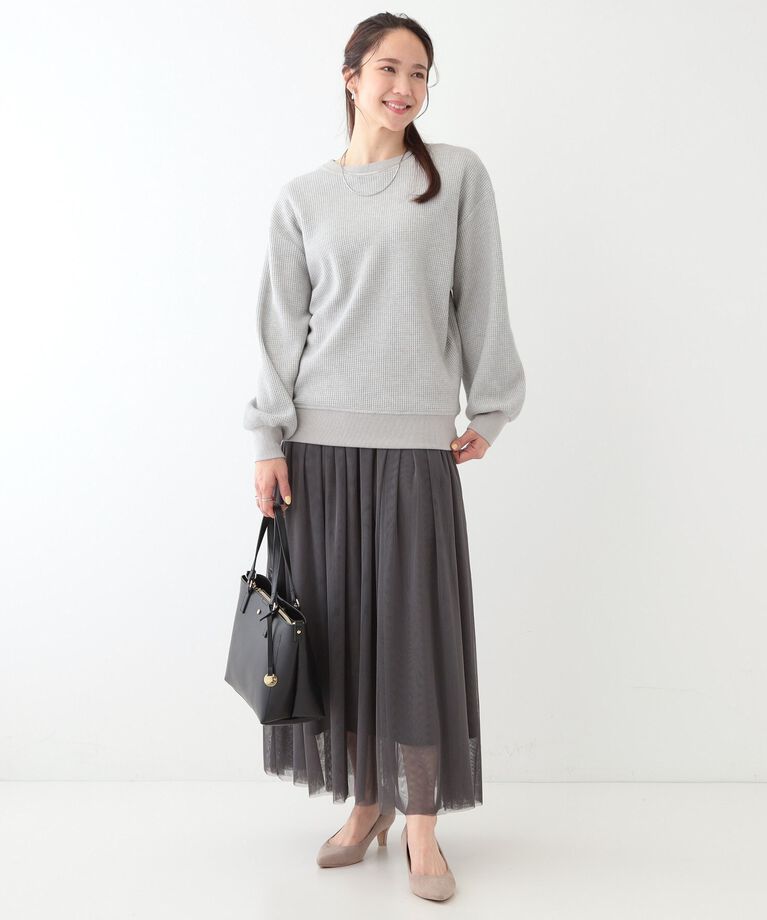 SHOO･LA･RUE「【洗える/S-LL/前後2WAY】きらっと光るラメが目を惹く ワッフルトップス」|Tシャツ・カットソー|