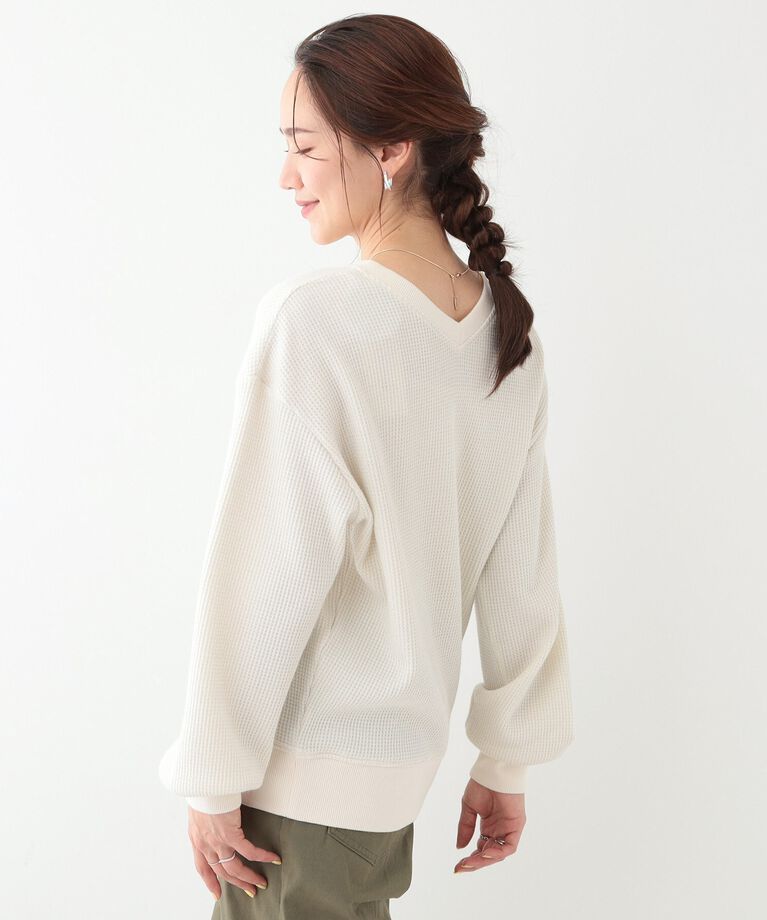 SHOO･LA･RUE「【洗える/S-LL/前後2WAY】きらっと光るラメが目を惹く ワッフルトップス」|Tシャツ・カットソー|
