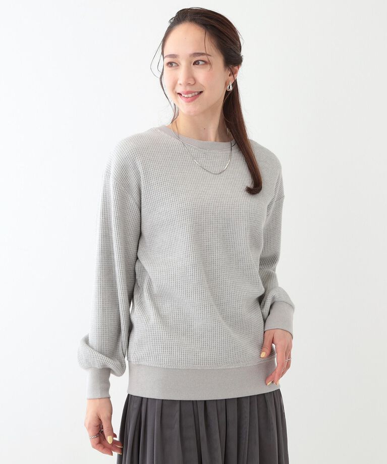 SHOO･LA･RUE「【洗える/S-LL/前後2WAY】きらっと光るラメが目を惹く ワッフルトップス」|Tシャツ・カットソー|