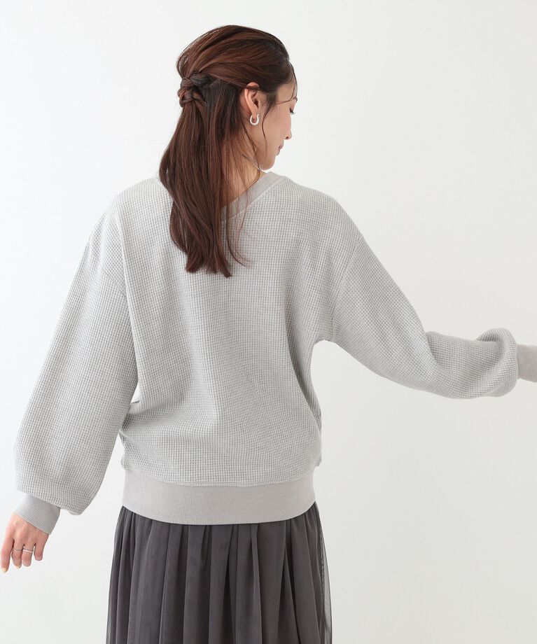 SHOO･LA･RUE「【洗える/S-LL/前後2WAY】きらっと光るラメが目を惹く ワッフルトップス」|Tシャツ・カットソー|