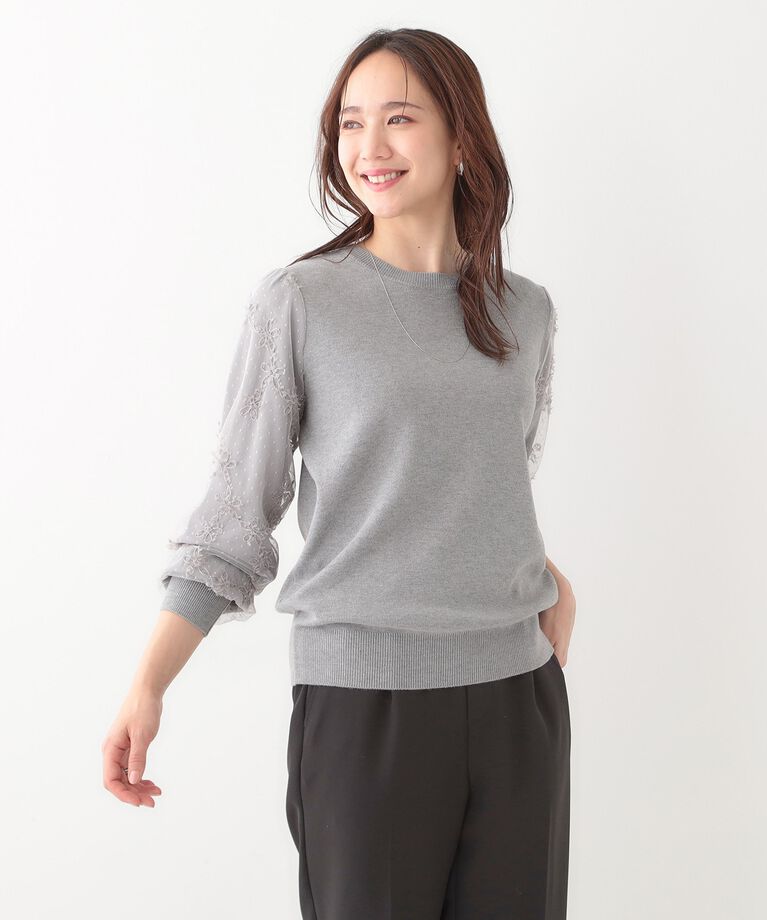 SHOO･LA･RUE「【S-LL】大人可愛い お袖レースドッキングニット」|ニット・セーター|