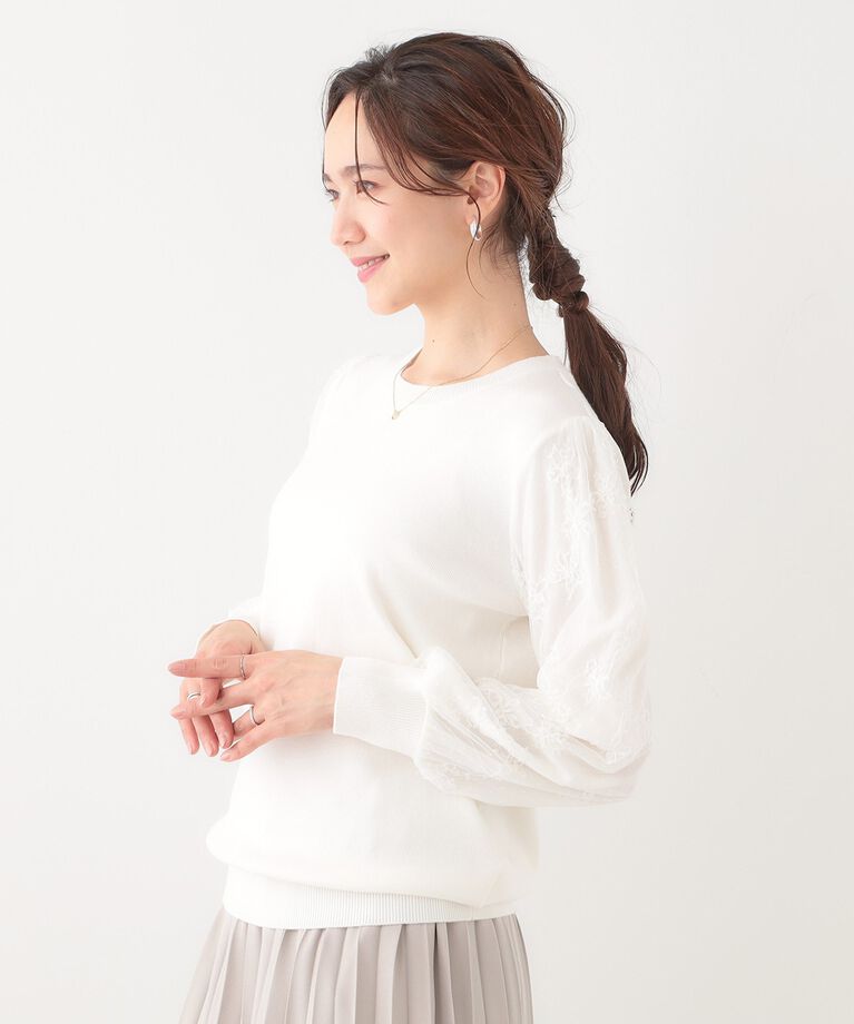 SHOO･LA･RUE「【S-LL】大人可愛い お袖レースドッキングニット」|ニット・セーター|