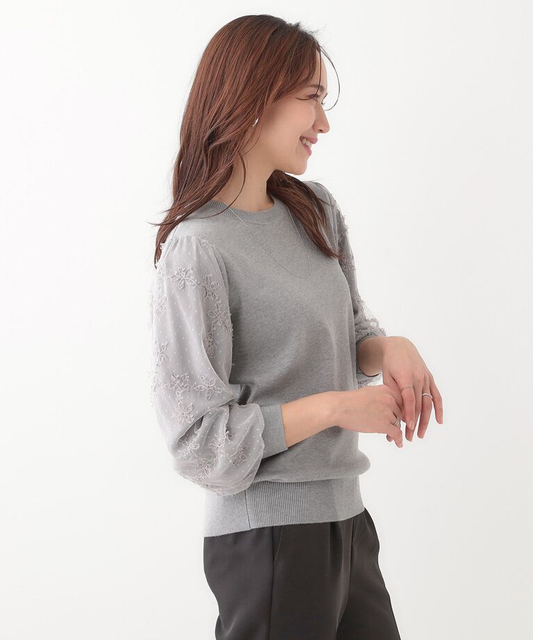 SHOO･LA･RUE「【S-LL】大人可愛い お袖レースドッキングニット」|ニット・セーター|