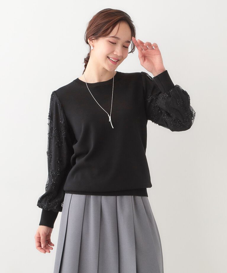 SHOO･LA･RUE「【S-LL】大人可愛い お袖レースドッキングニット」|ニット・セーター|