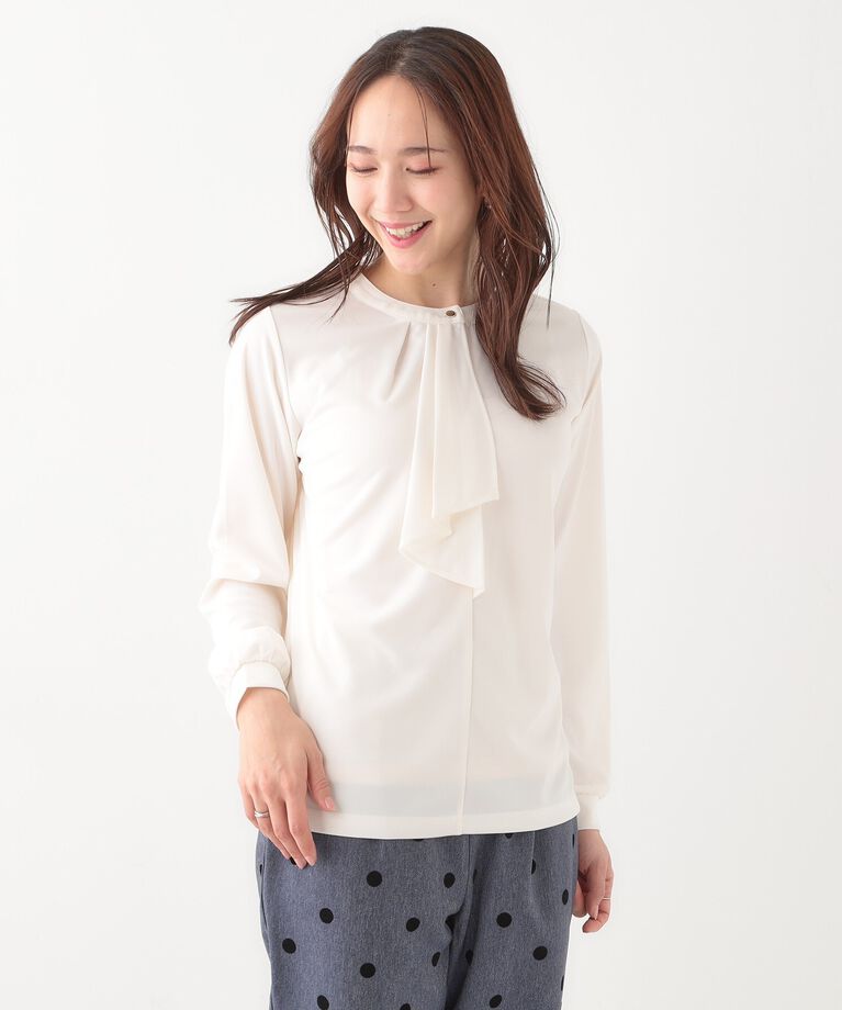 SHOO･LA･RUE「【洗える/S-LL/洗濯後しわになりにくい】ブラウス見えボウタイ風トップス」|Tシャツ・カットソー|