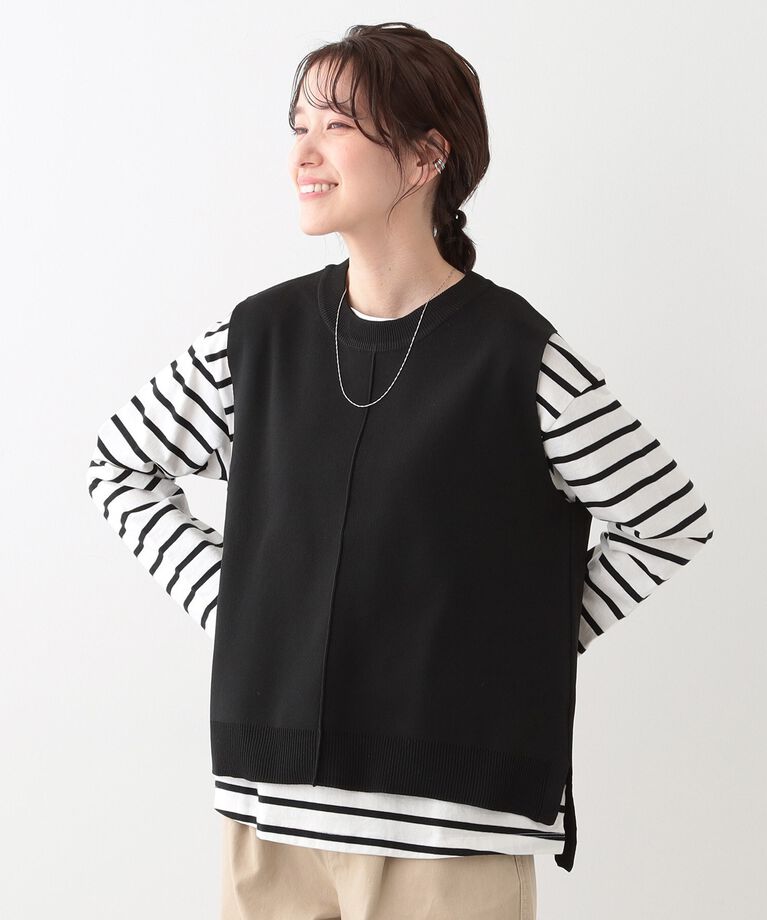 SHOO･LA･RUE「【S-LL/2点セット】着回し自在 ニットベスト＋フレアブラウス」|その他|