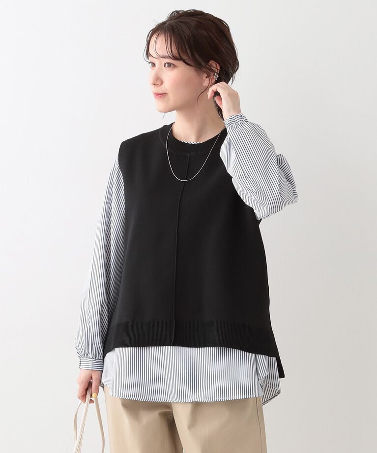 SHOO･LA･RUE「【S-LL/2点セット】着回し自在 ニットベスト＋フレアブラウス」|その他|