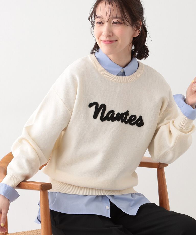 SHOO･LA･RUE「【洗える/S-LL/ちくちくしにくい】ロゴ入りスウェットライクニット」|ニット・セーター|アイボリー(004)