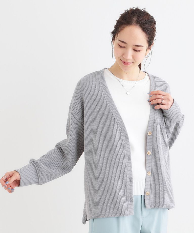 SHOO･LA･RUE「【S-LL】柔らかさが癖になる 凹凸Vネックカーディガン」|カーディガン|