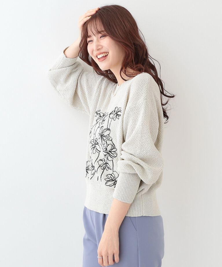 SHOO･LA･RUE「【S-LL】花柄刺繍ブークレニット」|ニット・セーター|