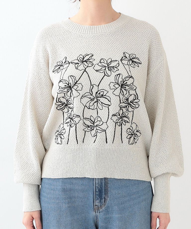 SHOO･LA･RUE「【S-LL】花柄刺繍ブークレニット」|ニット・セーター|