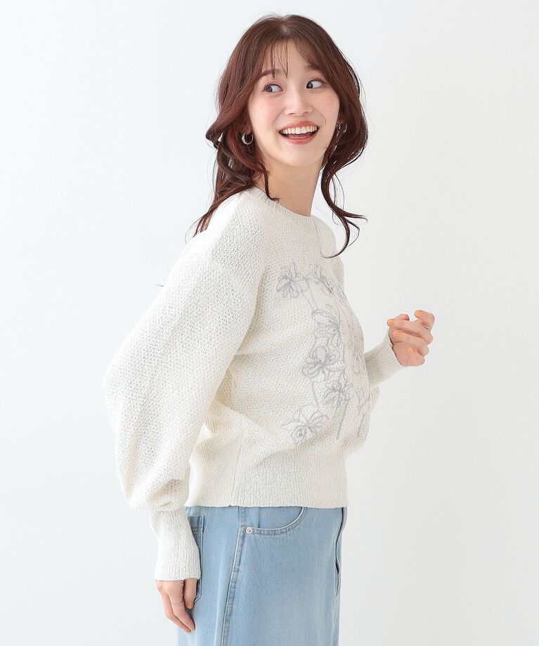 SHOO･LA･RUE「【S-LL】花柄刺繍ブークレニット」|ニット・セーター|