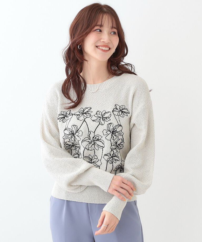SHOO･LA･RUE「【S-LL】花柄刺繍ブークレニット」|ニット・セーター|