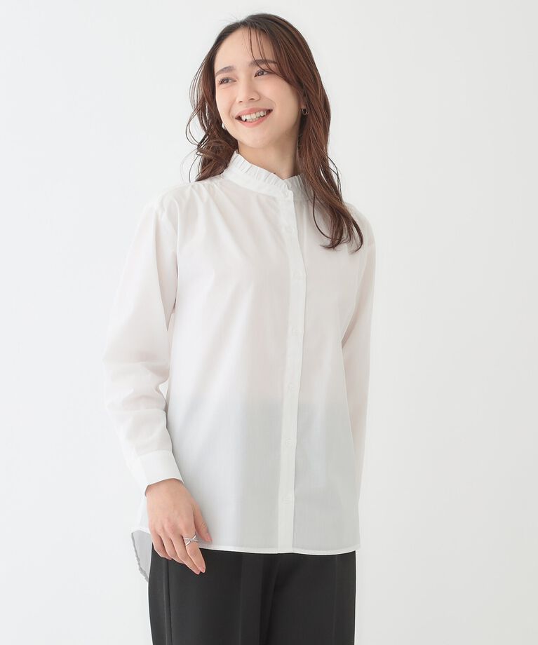 SHOO･LA･RUE「すっきり好印象 フリルスタンドブラウス」|シャツ・ブラウス|