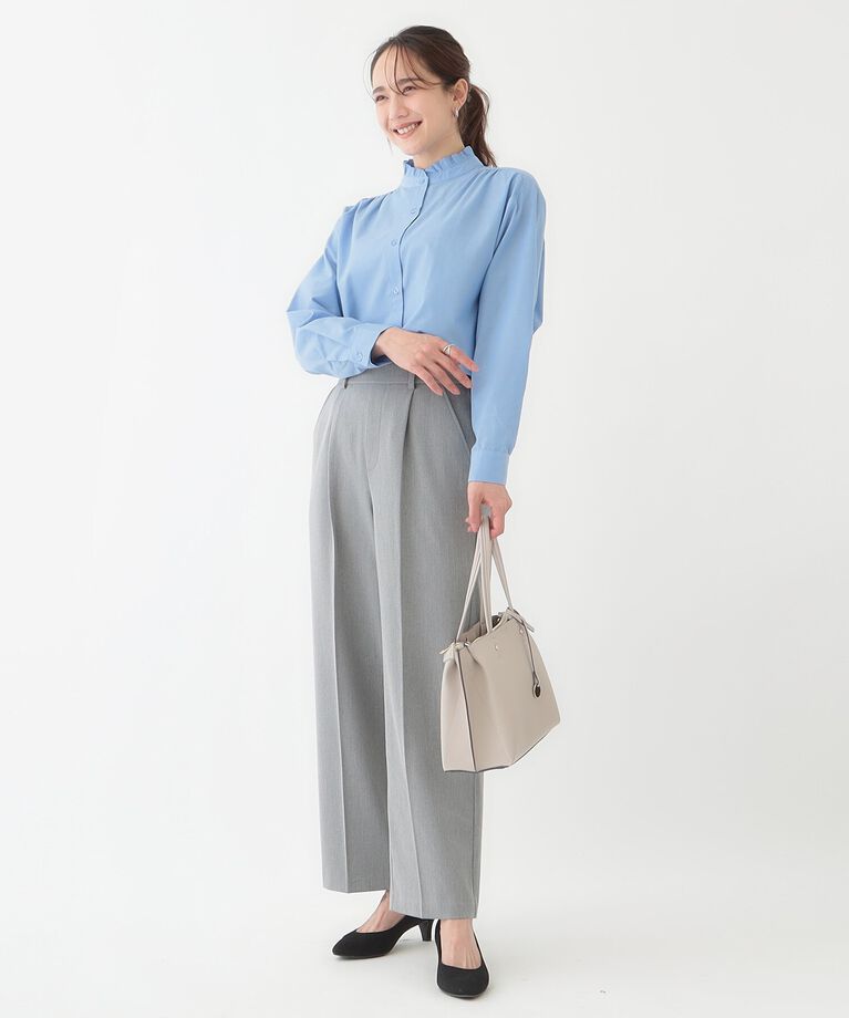 SHOO･LA･RUE「すっきり好印象 フリルスタンドブラウス」|シャツ・ブラウス|