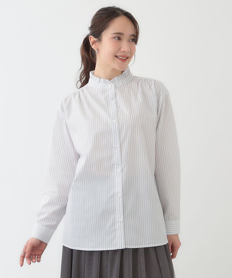SHOO･LA･RUE「すっきり好印象 フリルスタンドブラウス」|シャツ・ブラウス|