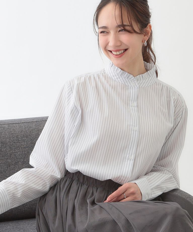 SHOO･LA･RUE「すっきり好印象 フリルスタンドブラウス」|シャツ・ブラウス|オフホワイト(303