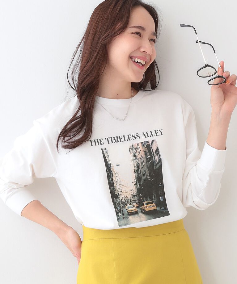 SHOO･LA･RUE「【洗える/S-LL】一枚でもレイヤードでも グラフィック長袖Tシャツ」|Tシャツ・カットソー|ホワイト(101)