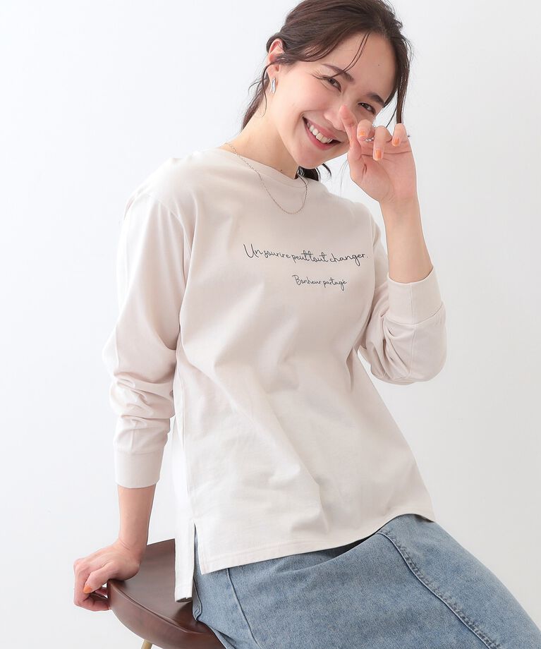 SHOO･LA･RUE「【洗える/S-LL】一枚でもレイヤードでも グラフィック長袖Tシャツ」|Tシャツ・カットソー|ライトベージュ(45