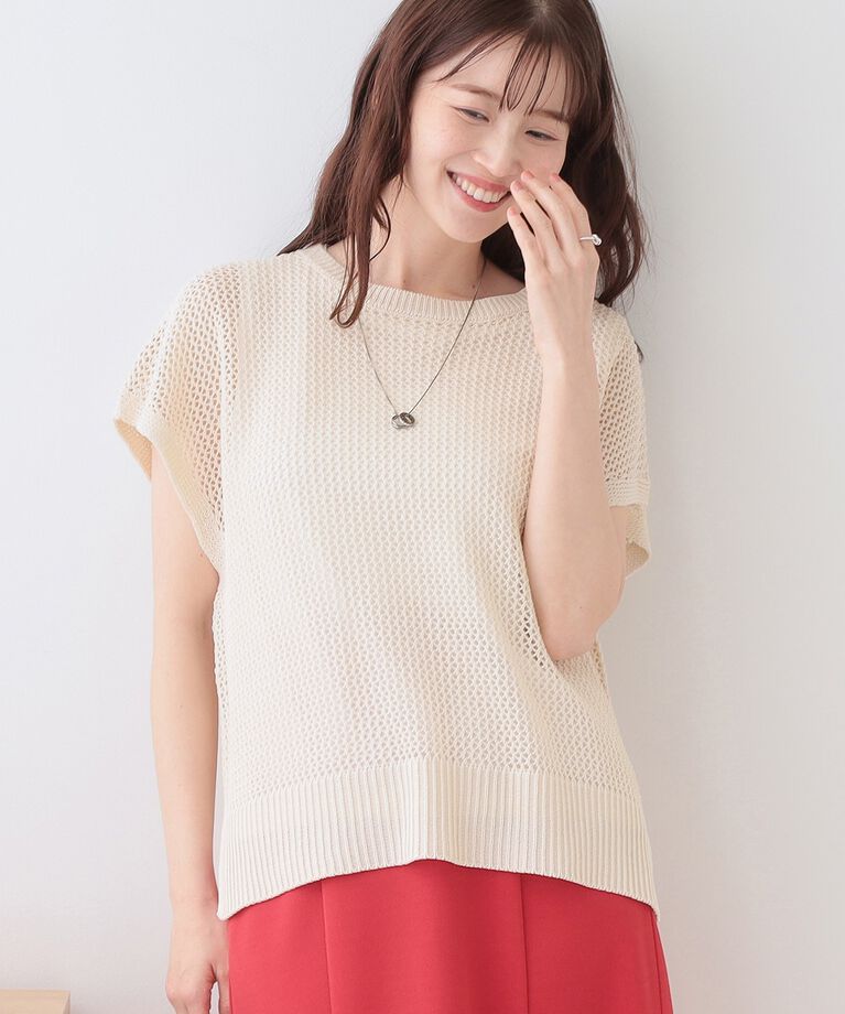 SHOO･LA･RUE「【S-LL/2点セット】大人ナチュラルな メッシュ編みニット+タンクトップ」|その他|アイボリー(004)