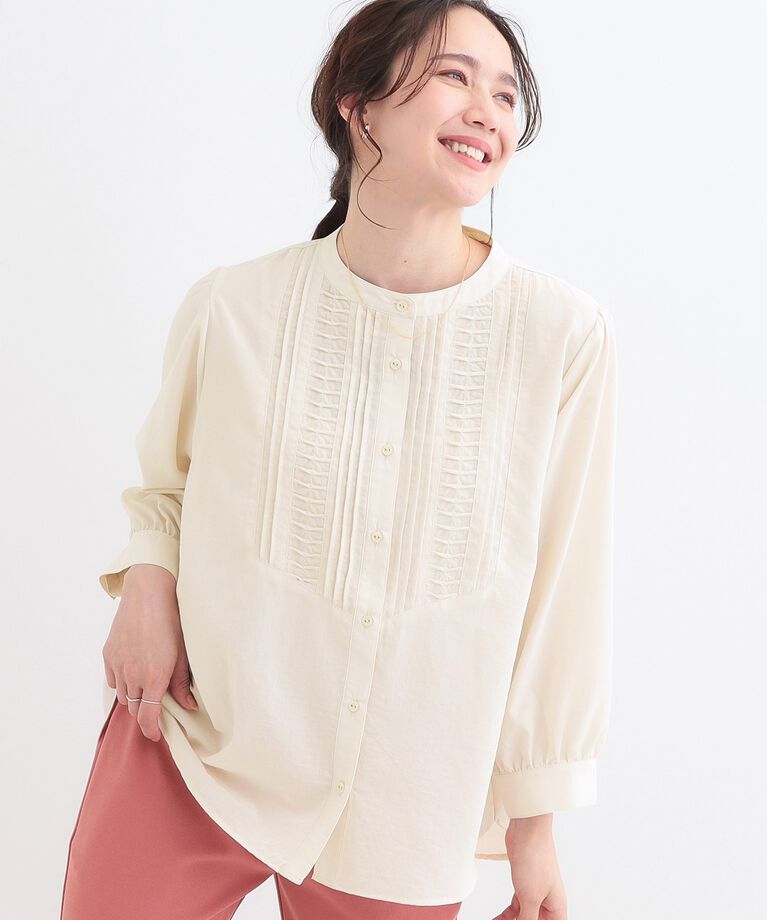 SHOO･LA･RUE「【S-LL】お顔周りを華やかに おりがみタックブラウス」|シャツ・ブラウス|オフホワイト(003